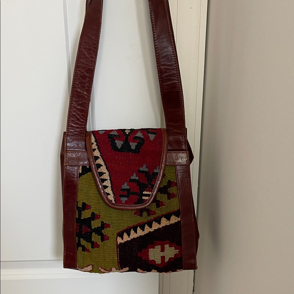 Vintage Turkish Kilim Leather Bag Boho